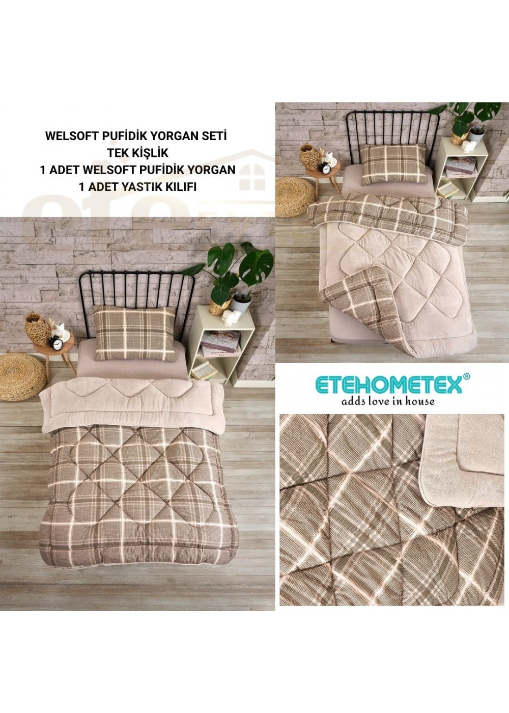 ETE HOMETEX TEK KİŞİLİK LÜX WELSOFT YORGAN SETİ SAFİR BEJ 155X215CM 8696474231849